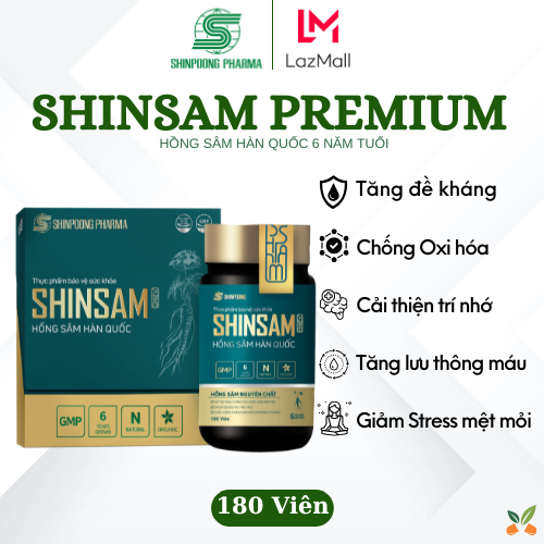 Viên Uống Hồng Sâm Hàn Quốc 6 Năm Tuổi - Hỗ trợ tăng cường sức khỏe, tăng sức đề kháng, bổ sung năng lượng, giảm mệt mỏi - SHINSAM Korean Red Ginseng Hộp 180v Shinpoong