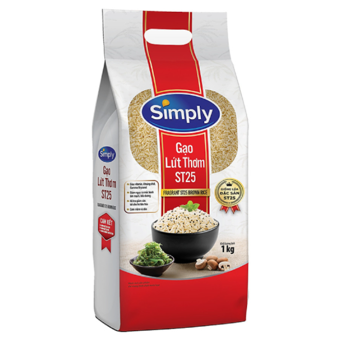 Gạo lứt thơm / gạo lứt đồ simply brown rice , đặc sản st25 , bịch 1kg