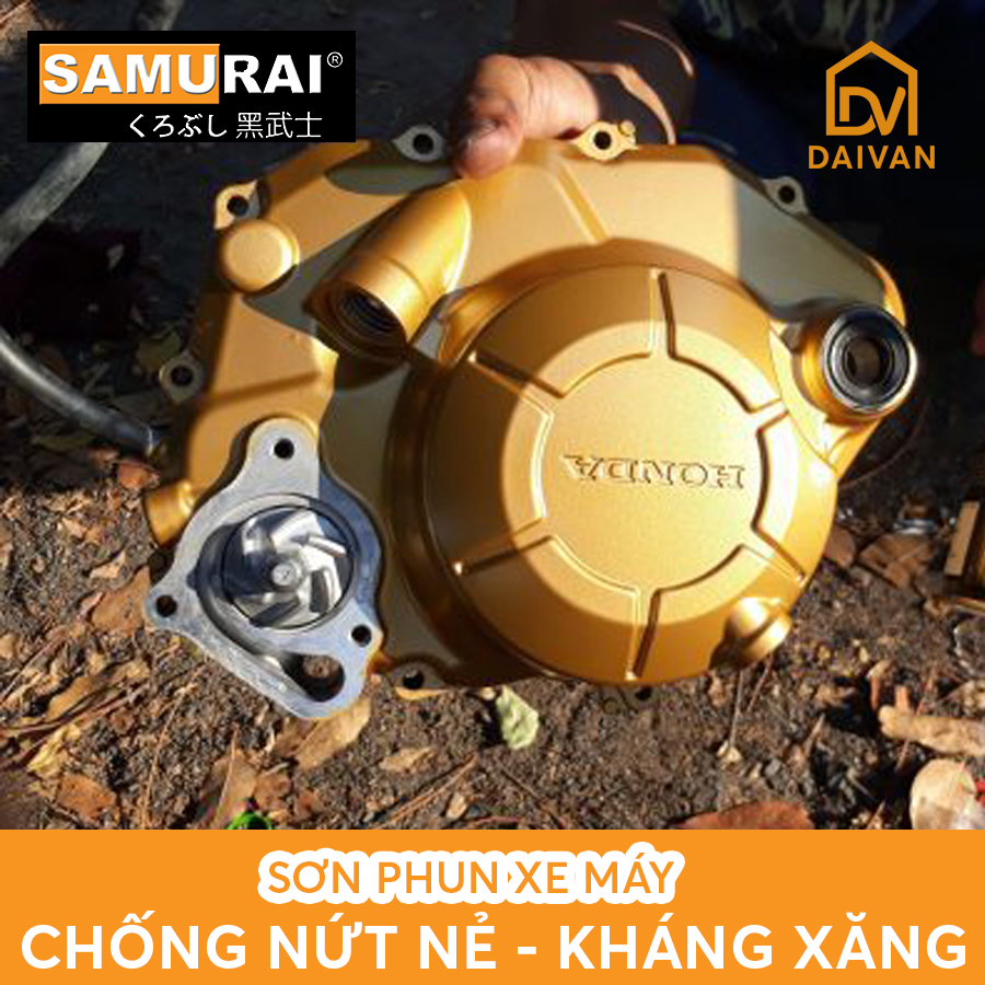 COMBO 4 chai sơn Samurai LÓT-NỀN-MÀU-BÓNG màu vàng ánh kim 123 dành cho lốc máy