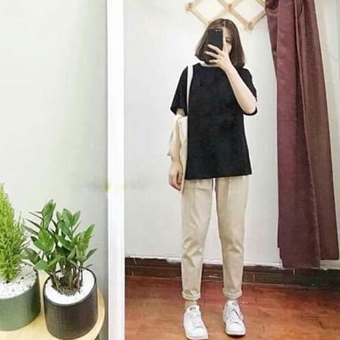 Sét đồ siêu xinh, quần baggy kaki và áo trơn hoặc kẻ