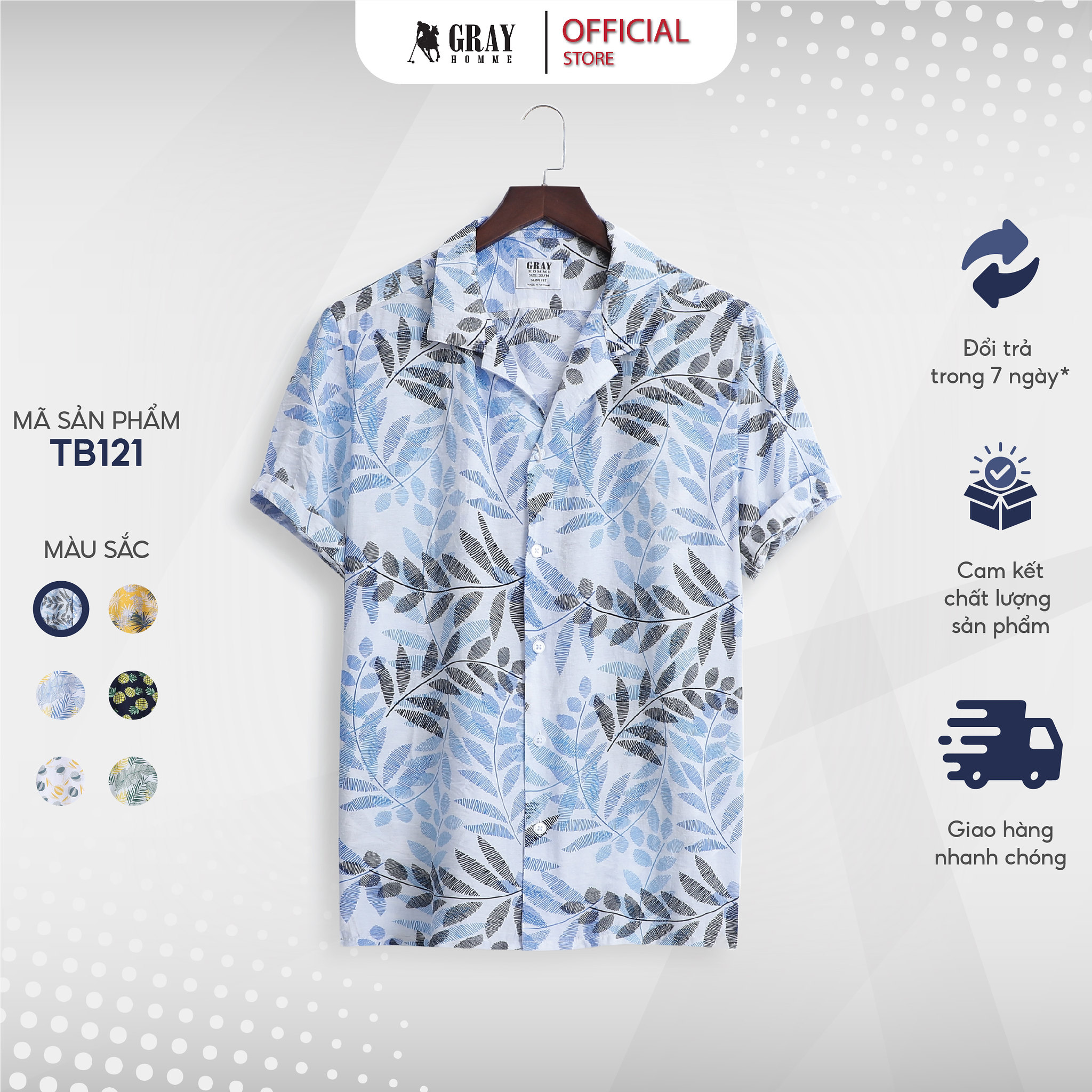 ÁO SƠ MI HOA LÁ, SƠ MI NHÓM ĐI BIỂN, SƠ MI ĐI BIỂN, SƠ MI NHÓM LỚP, SƠ MI HAWAII,ĐỒ ĐI BIỂN CỰC ĐẸP Grayhomme TB121