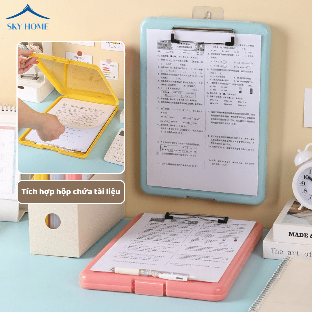 Kẹp Tài Liệu A4 Tích Hợp Hộp Đựng Tài Liệu Có Khóa 4 Màu Nhựa PP Chống Thấm Nước Tiện Dụng KTL01 - Sky Home