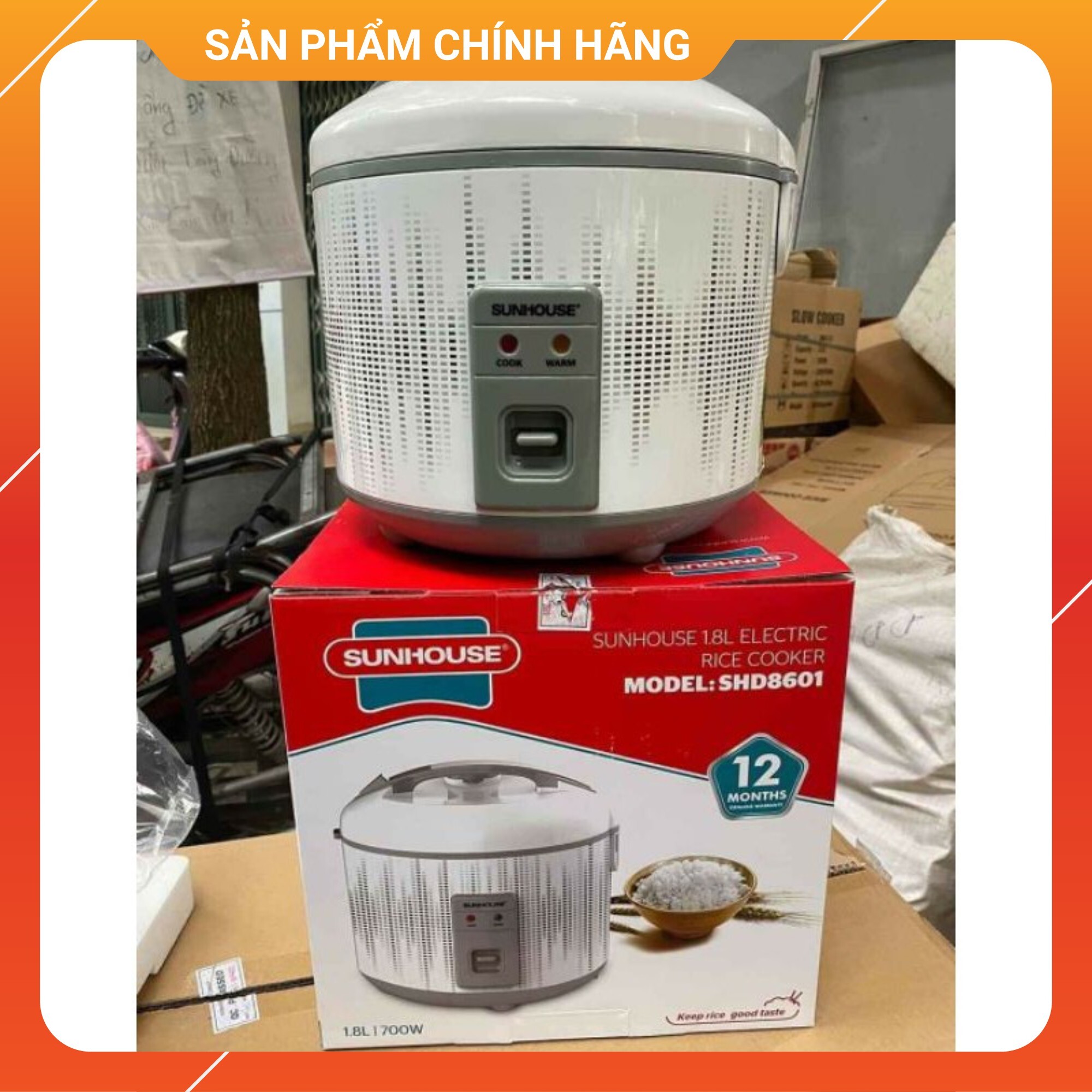 Nồi cơm điện 1.8l sunhouse mẫu đẹp - lòng tráng men - chính hãng bh 12 tháng