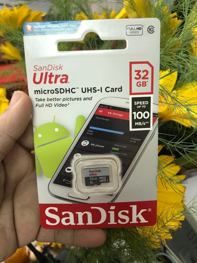 Thẻ nhớ micro sandisk ultra 32gb class 10, speed up to 100mb/s** tốc độ cao.full box chính hãng