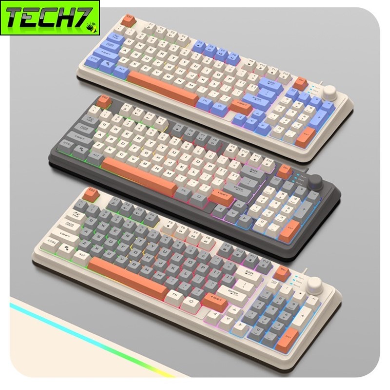 Bàn Phím Led Rainbow Gaming Giả cơ K82 có núm chỉnh âm lượng cho máy tính laptop