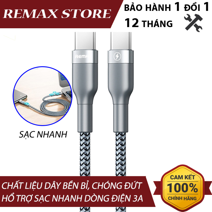 Cáp sạc nhanh remax rc-010cc cổng type c to type c max 3a