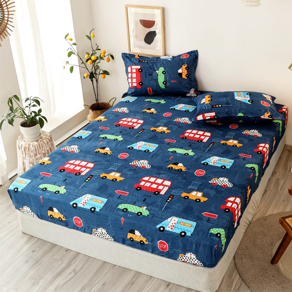 Bộ ga gối trải giường cho bé (1 ga kèm 2 vỏ gối nằm) kích thước m2/m6/m8/2m2, vải Cotton Poly mềm mại mẫu Ô TÔ hoạ tiết Cute cho bé (được chọn thêm mẫu)