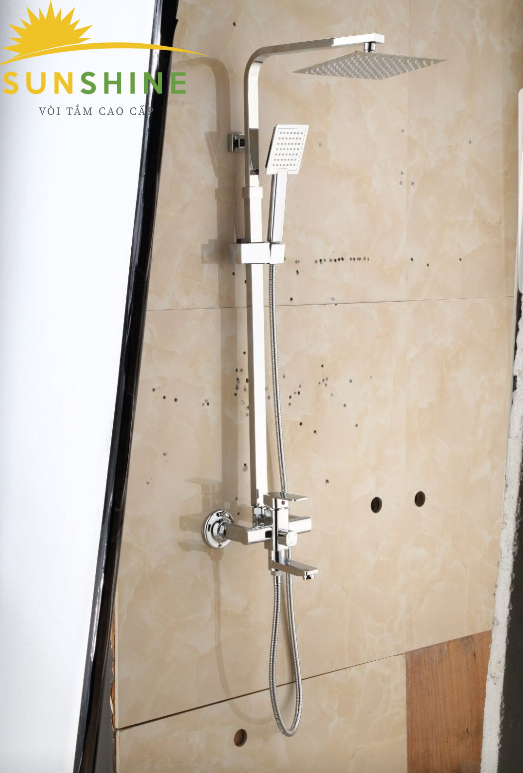 [HCM][CHÍNH HÃNG] Bộ vòi sen cây tắm nóng lạnh Inox 304 thân vuông cao cấp Sunshine SS400 (Màu bạc)-Hàng Nhập Khẩu