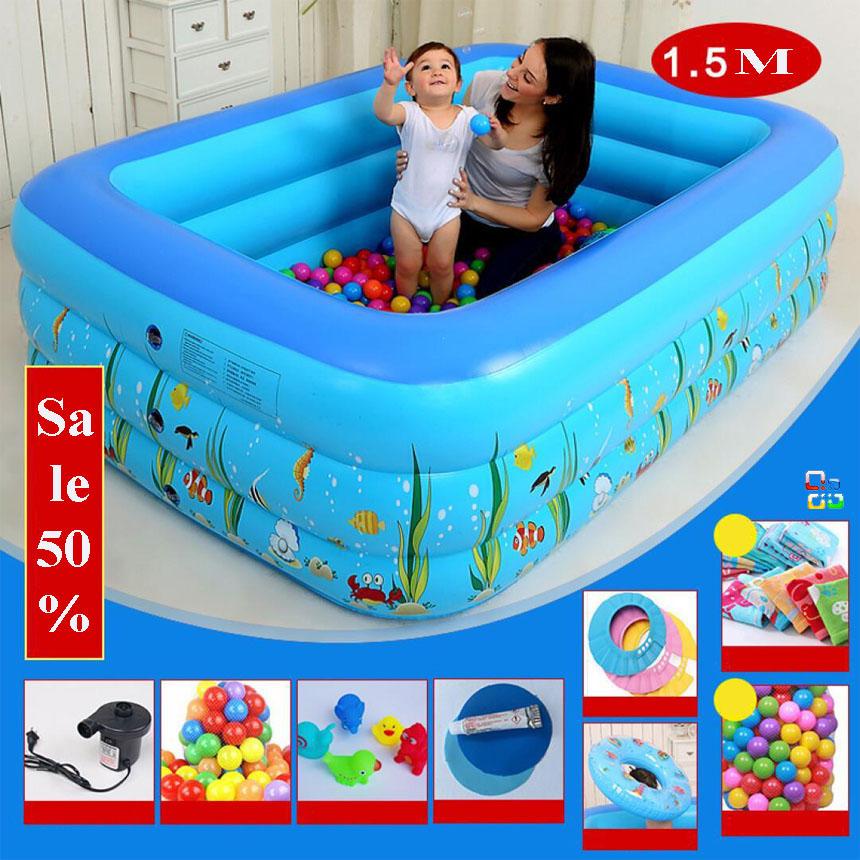 Bể Bơi 3 Tầng, Bể Bơi Phao Cho Bé. Bể Phao Bơi Loại 1,5M 150cmx110cmx50cm + Tặng keo và miếng vá Cho Các Bé Chơi Đùa Chơi Với Nước.