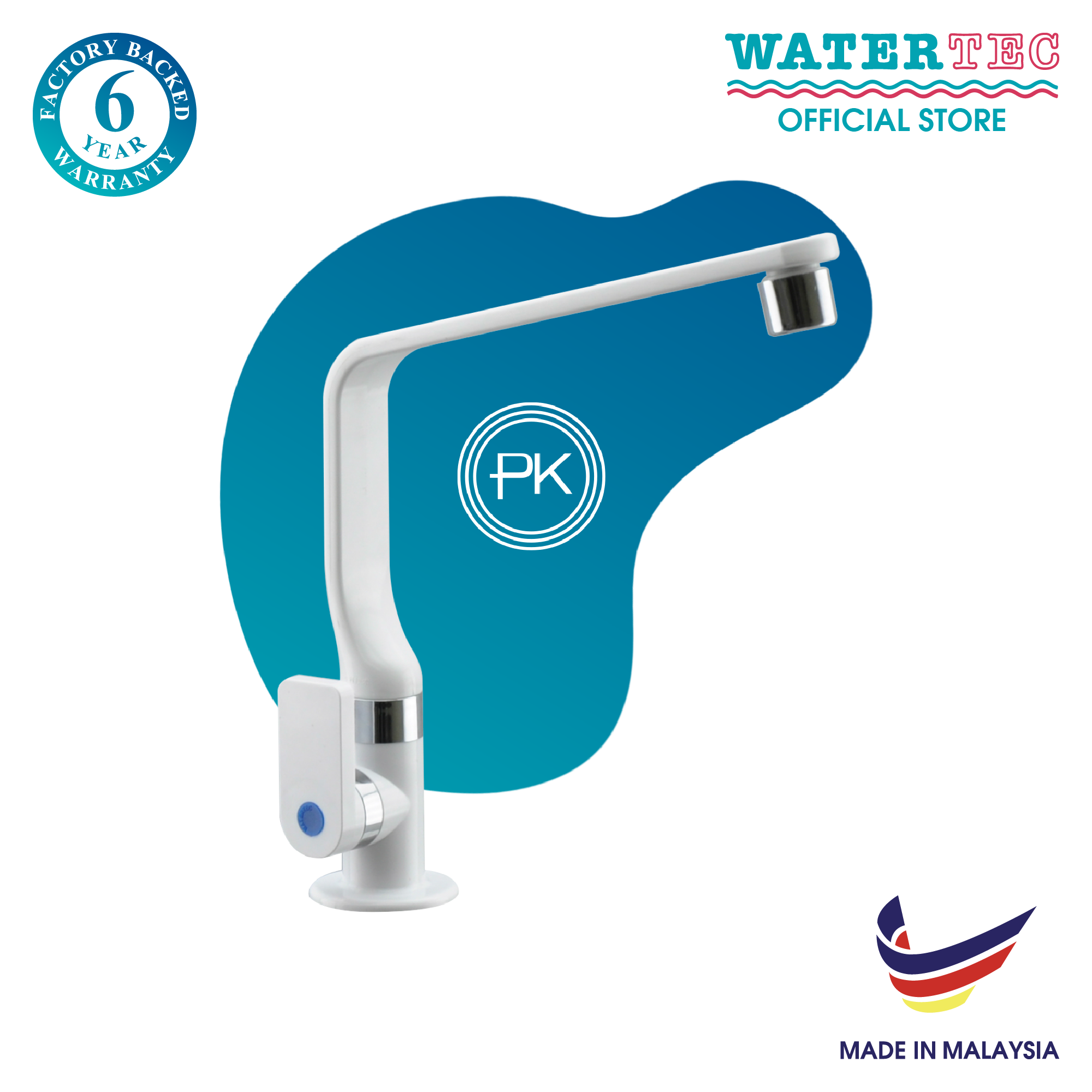 Vòi nước bồn rửa chén âm chậu Kazumi màu trắng làm từ nhựa PP nhãn hiệu Watertec bảo hành 6 năm sản xuất tại Malaysia