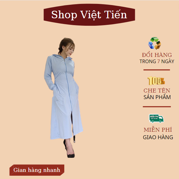 Áo chống nắng nữ toàn thân chất liệu cotton vải thông hơi có lỗ thoáng khí giúp thoáng mát cơ thể,không bí hơi,không mùi cơ thể,mềm mịn thoáng mát,với thiết kế cao cổ,bo eo nhẹ nhàng,thon gọn,trùm mặt,trùm bàn tay VT-07 Việt Tiến