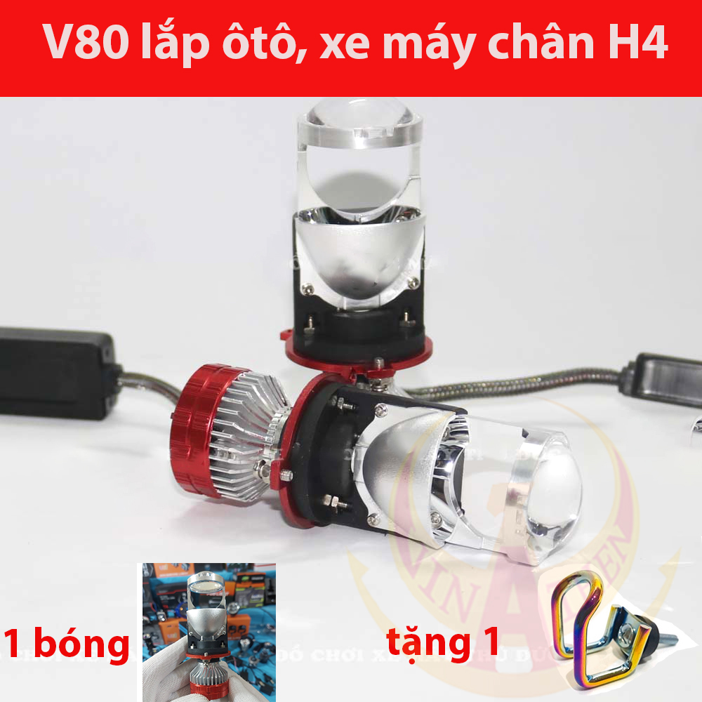 [ TẶNG MÓC TITAN] Đèn pha LED bi cầu mini V80 siêu sáng chân đèn H4 lắp cho ô tô và xe máy
