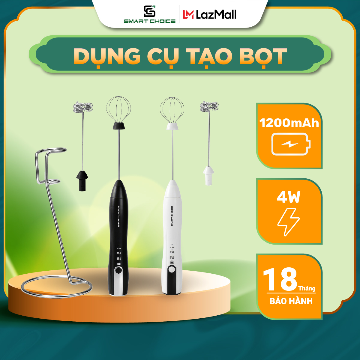 Máy đánh bọt cafe cầm tay smartchoice, máy đánh trứng, đánh cà phê sạc pin đa năng 3 chế độ