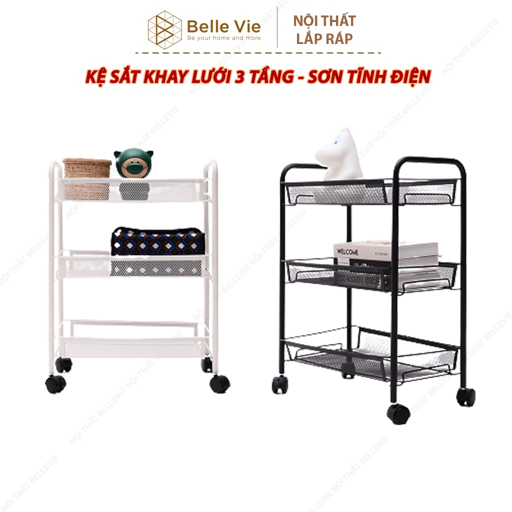 Kệ sắt đa năng - kệ đa năng khay lưới sơn tĩnh điện có bánh xe tiện lợi