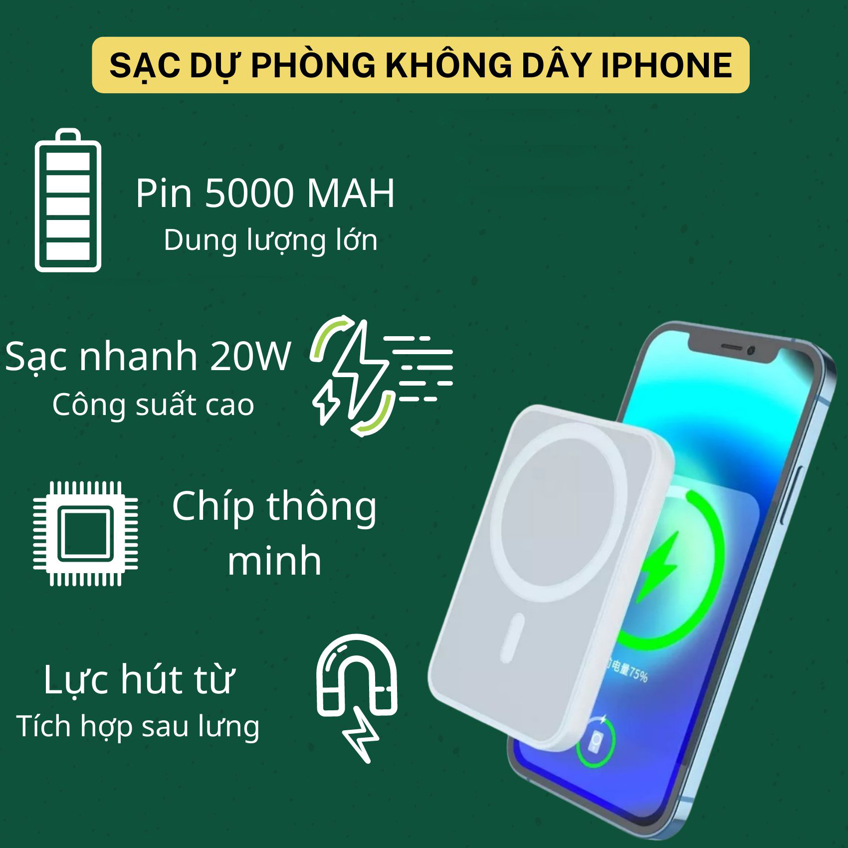 Sạc dự phòng không dây Iphone từ tính, sạc nhanh pin 5000mAh, công suất 20W nhỏ gọn, tiện lợi, Baseus - Sạc pin dự phòng Iphone,pin dự phòng, sạc iphone, sạc dự phòng không dây, sạc dự phòng sạc nhanh iphone