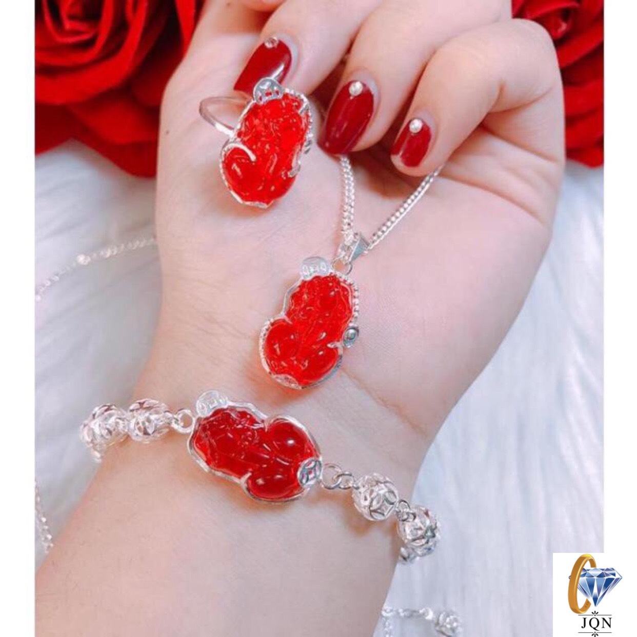 Bộ trang sức nữ tỳ hưu tài lộc 3 món dây chuyền, nhẫn, lắc tay-JQN gian hàng chính hãng cam kết Bạc chuẩn, Chất lượng không lo đen xỉn