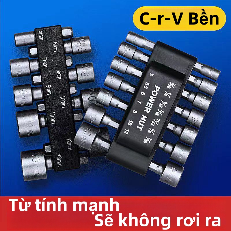 Bộ 14 Khẩu Tuýp Vặn Ốc Lục Giác,đầu vặn ốc hút từ,5 đến13 mm -Chiều dài: 75mm,có nam châm hút từ tính chuôi lục giác 6.35mm