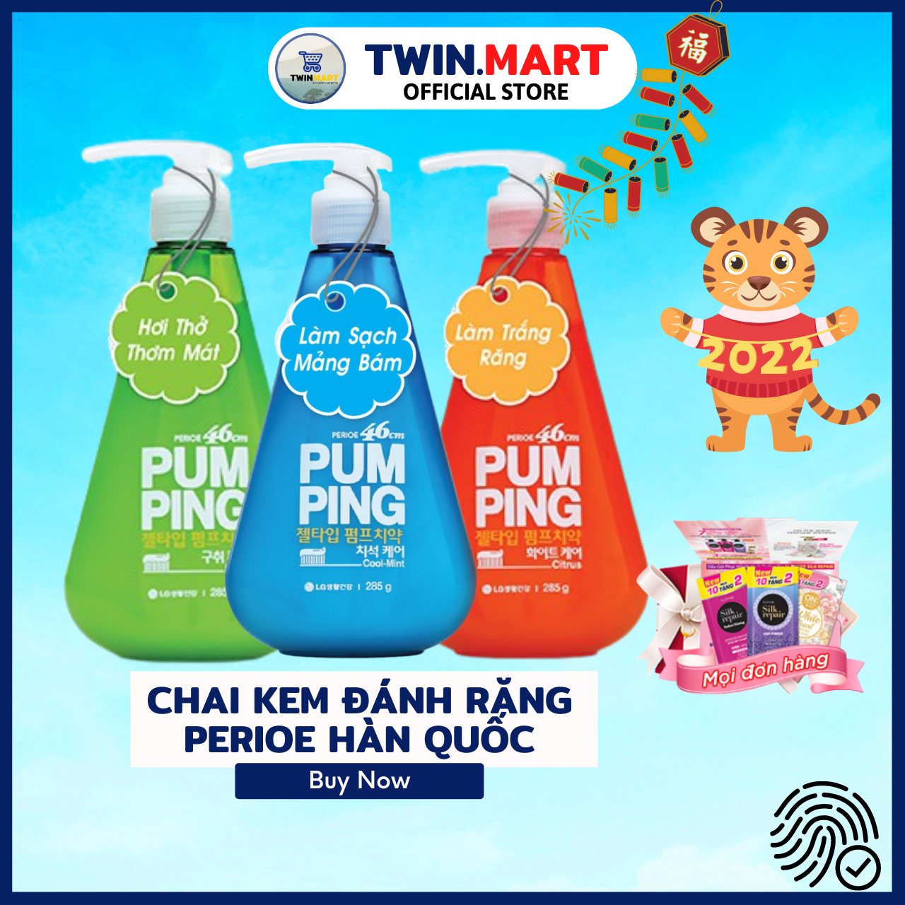 [chai 285g] DATE XA 2024 TPHCM Chai Kem Đánh Răng Perioe Pumping Hàn Quốc Cool Mint hương bạc hà - Herb hương thảo dược - Citrus hương cam 285g