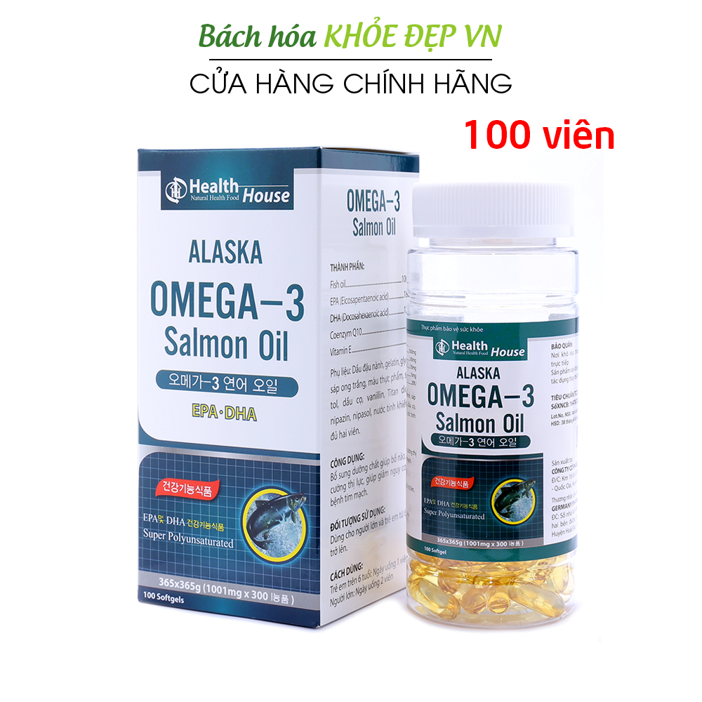 Viên dầu cá Alaska Omega 3, EPA, DHA giúp bổ não, sáng mắt, khỏe tim mạch - Chai 100 viên