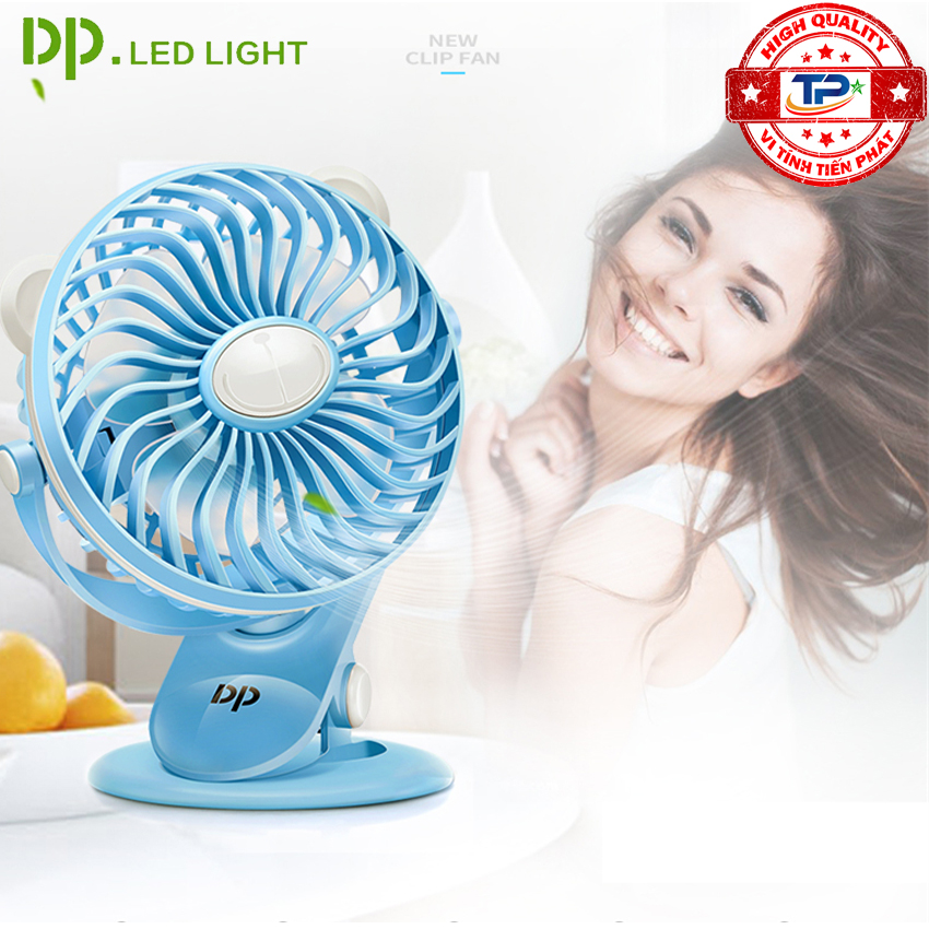 Quạt sạc tích điện DP DP-7608 với thiết kế đế kẹp hoặc để bàn