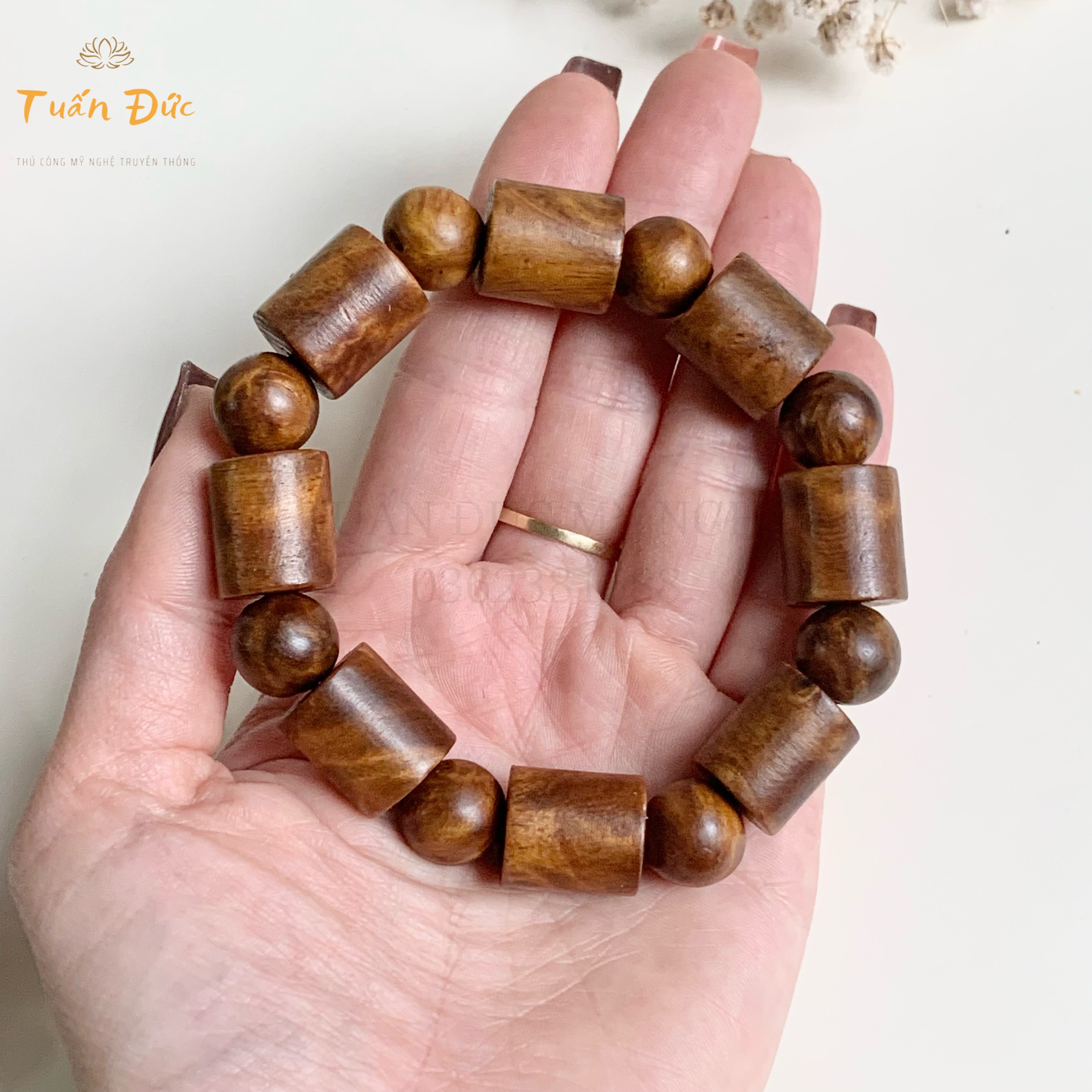 Vòng tay nu huyết long đốt trúc để mộc tự nhiên- tuấn đức mỹ nghệ