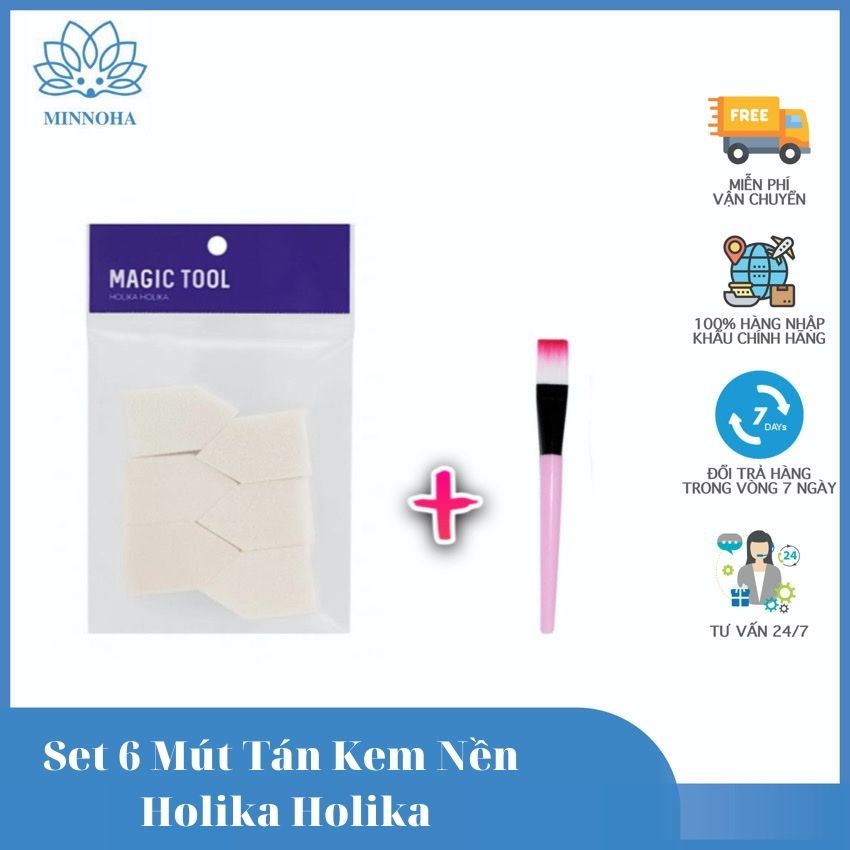 Set 6 mút tán kem nền Holika Holika Magic Tool Foundation Sponge 6P 5x3 /mút để tán kem nền