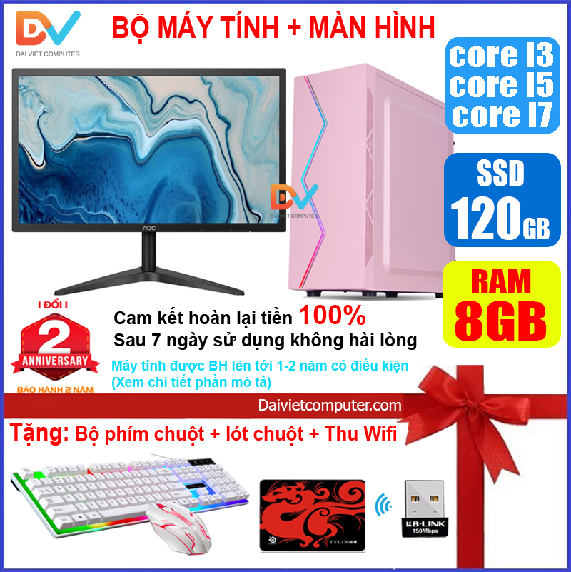 [Trả góp 0%]Bộ máy tính VP LED Hồng + Màn 20 24 inch G2010 / i3-2100 / i5-2330-3330/ i7-2600 / Ram 4-8GB/ SSD 120-240GB  ... [Tặng Phím chuột, thu wifi, bàn di] VPG2 VPi32 VPi52 VPi53 VPi72 LDV
