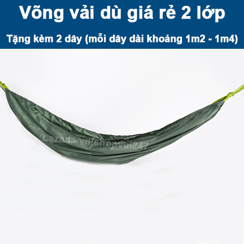 Võng vải dù 2 lớp giá rẻ, mỏng nhẹ thoáng mát dễ dàng mang theo đi phượt, có tặng 2 dây cột võng