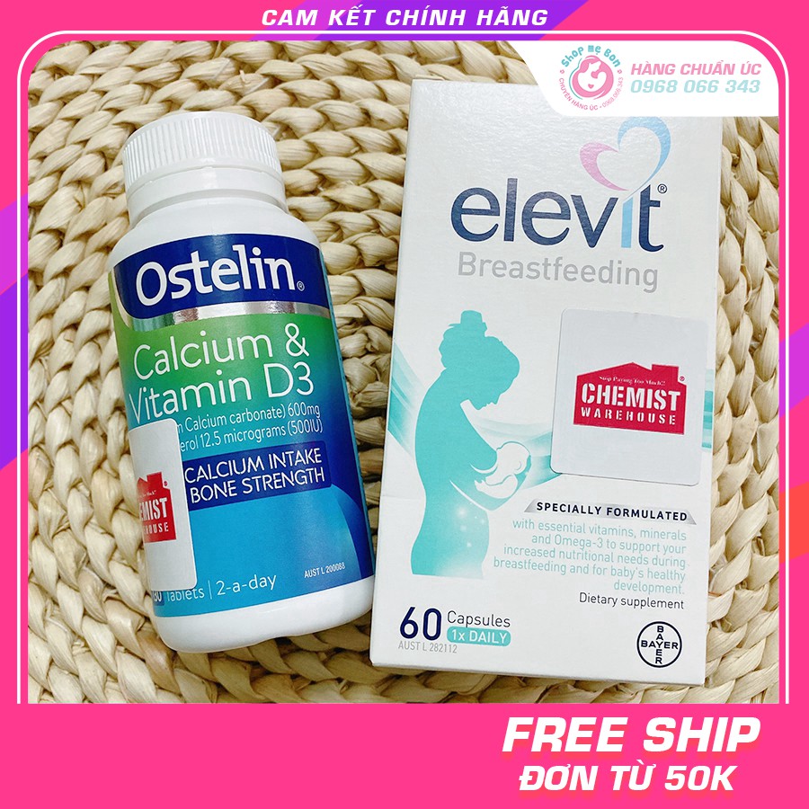 Combo sau sinh - elevit sau sinh 60 viên, canxi ostelin 130 viên úc
