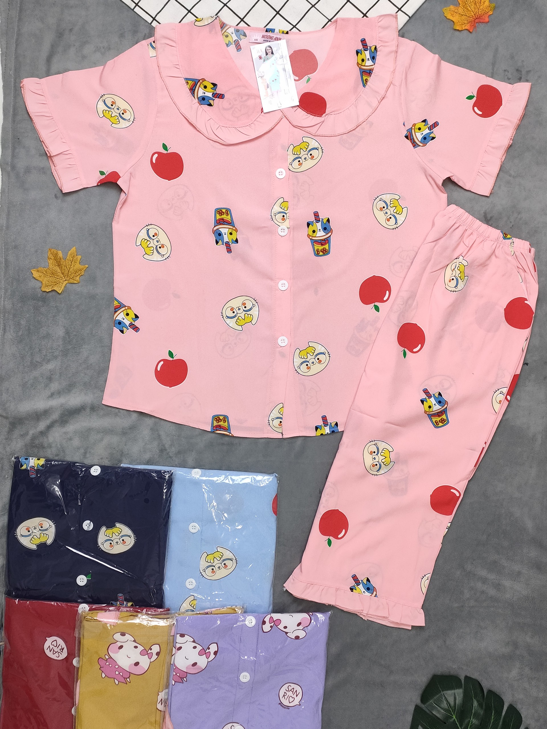 Bộ lụa pijama viền bèo loại 1