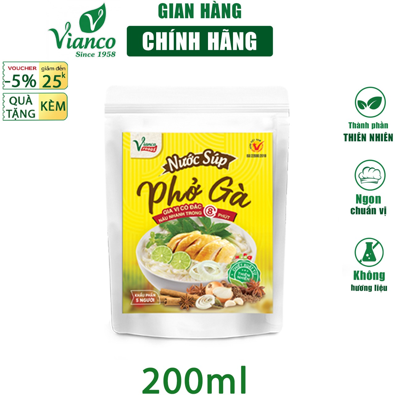 Nước sốt nấu Phở Gà Vianco gói 200ml nấu nhanh trong 5 phút gia vị nêm sẵn chuẩn vị không cần nêm nếm - Gia vị  Việt Ấn