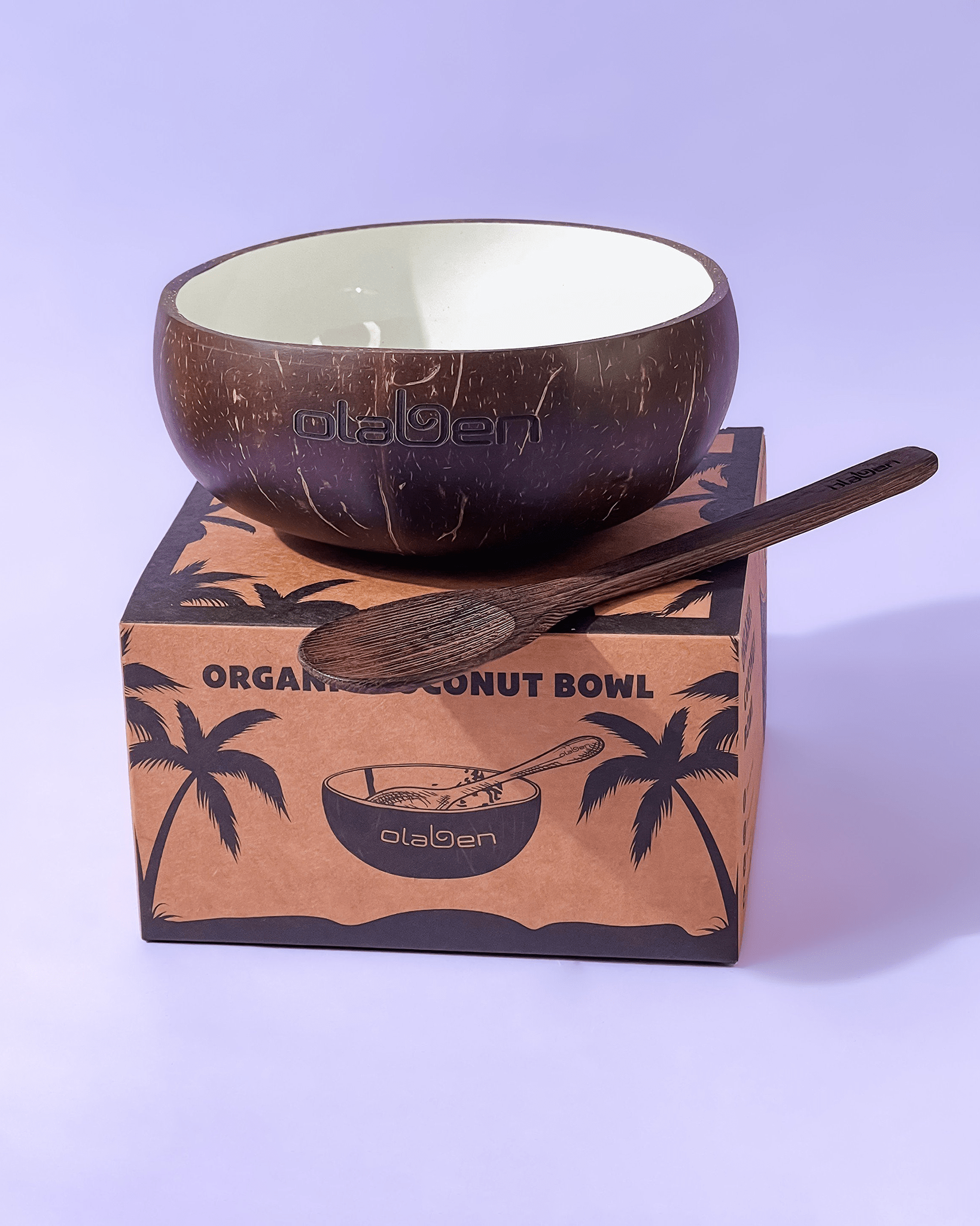 OLABEN Bộ Chén Gáo Dừa Tráng Men Sứ + 1 Muỗng Gỗ Dừa Handcarved Coco