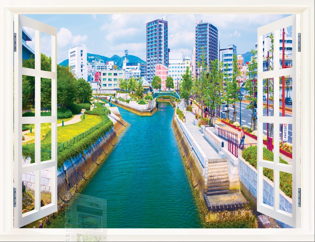 Tranh dán tường 3d cửa sổ phong cảnh thiên nhiên trang trí phòng khách phòng ngủ giá rẻ đẹp chất liệu decal pp keo sẵn bóc dán PA