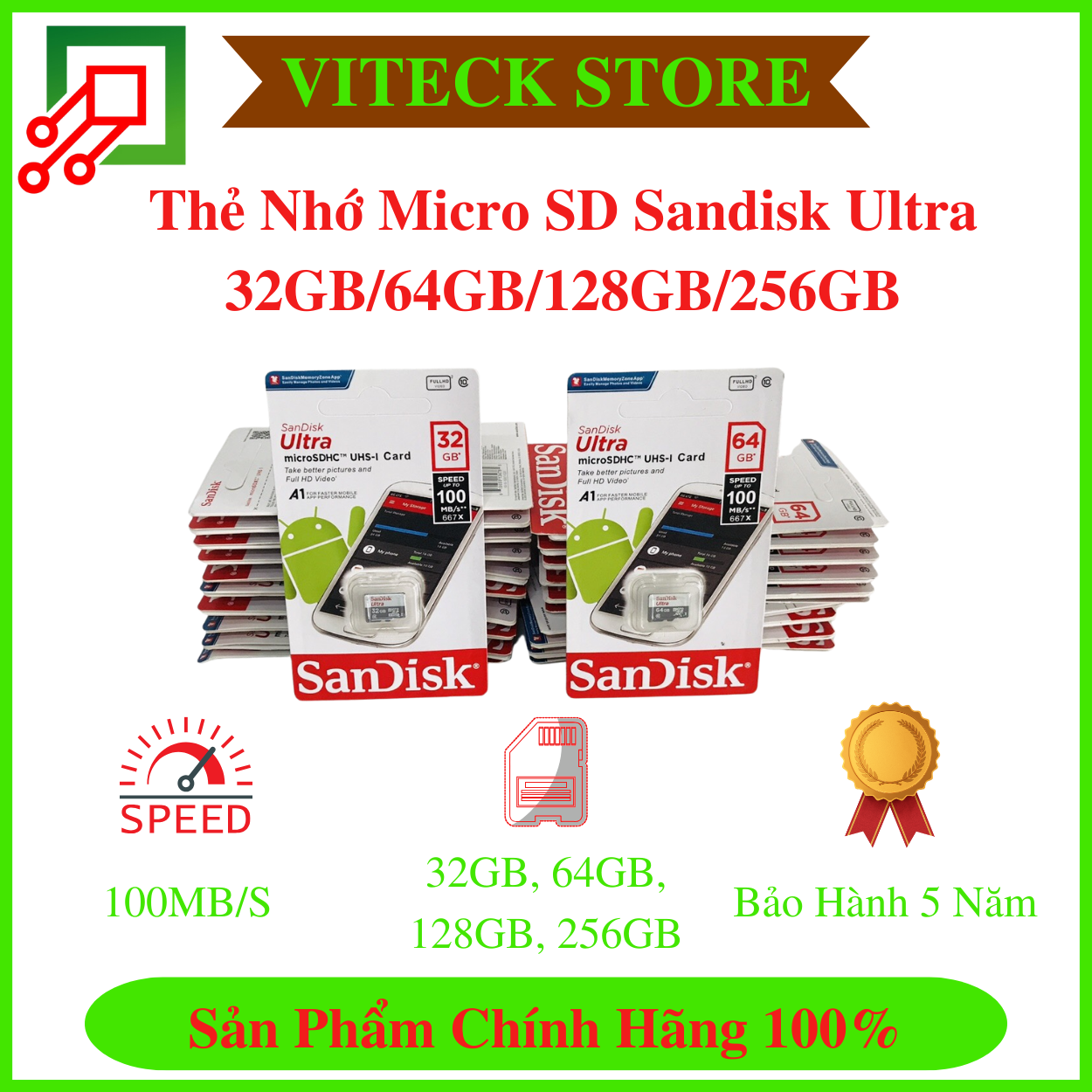 Thẻ nhớ micro sd sandisk 32gb/64gb/128gb/256gb - tốc độ cao chuyện dụng cho camera, smartphone,... - bh 5 năm