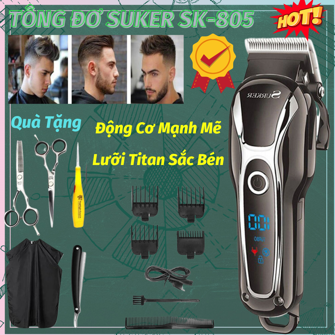 ( BẢO HÀNH CHÍNH HÃNG ) Tông đơ cắt tóc loại tốt, tăng đơ hớt tóc người lớn, trẻ em chuyên nghiệp, công suất cao, lưỡi cắt sắc bén,Tông Đơ Suker 805