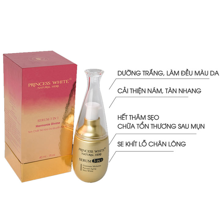 Serum dưỡng da chuyên sâu, tái tạo chức năng princess white 3 in 1 40ml