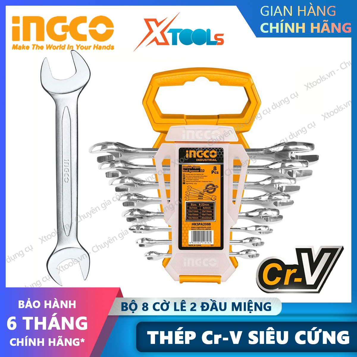 Bộ cờ lê 2 đầu miệng 8 chi tiết ingco hkspa2088 size 6-22mm dụng cụ cơ khí sửa chữa ô tô xe máy nhà cửa máy móc thiết bị