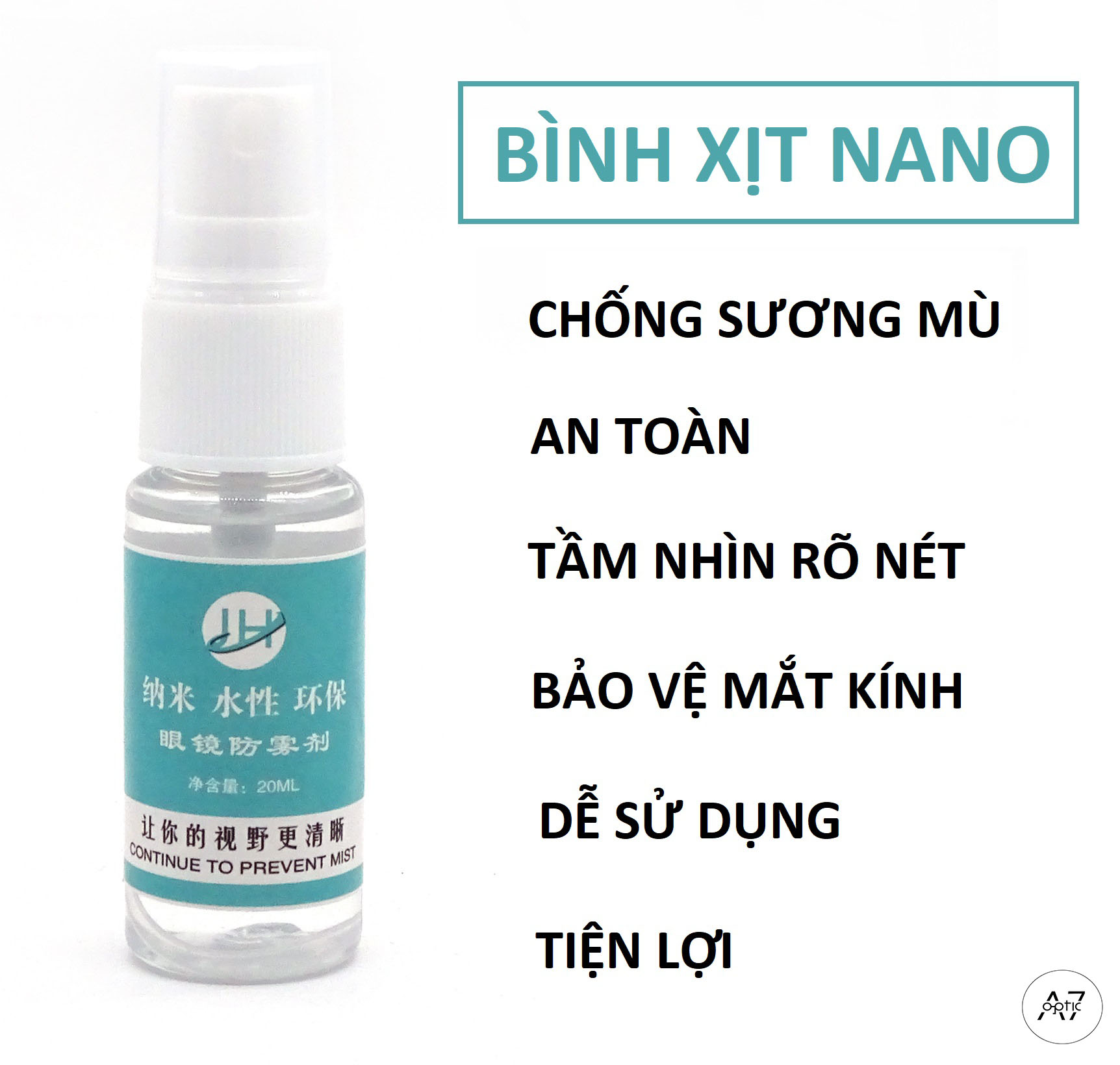 Bình xịt nano chống bám hơi nước, sương mù đa năng 20ml ( phù hợp mọi loại kính, gương) - [Tặng kèm khăn lau kính microfiber]