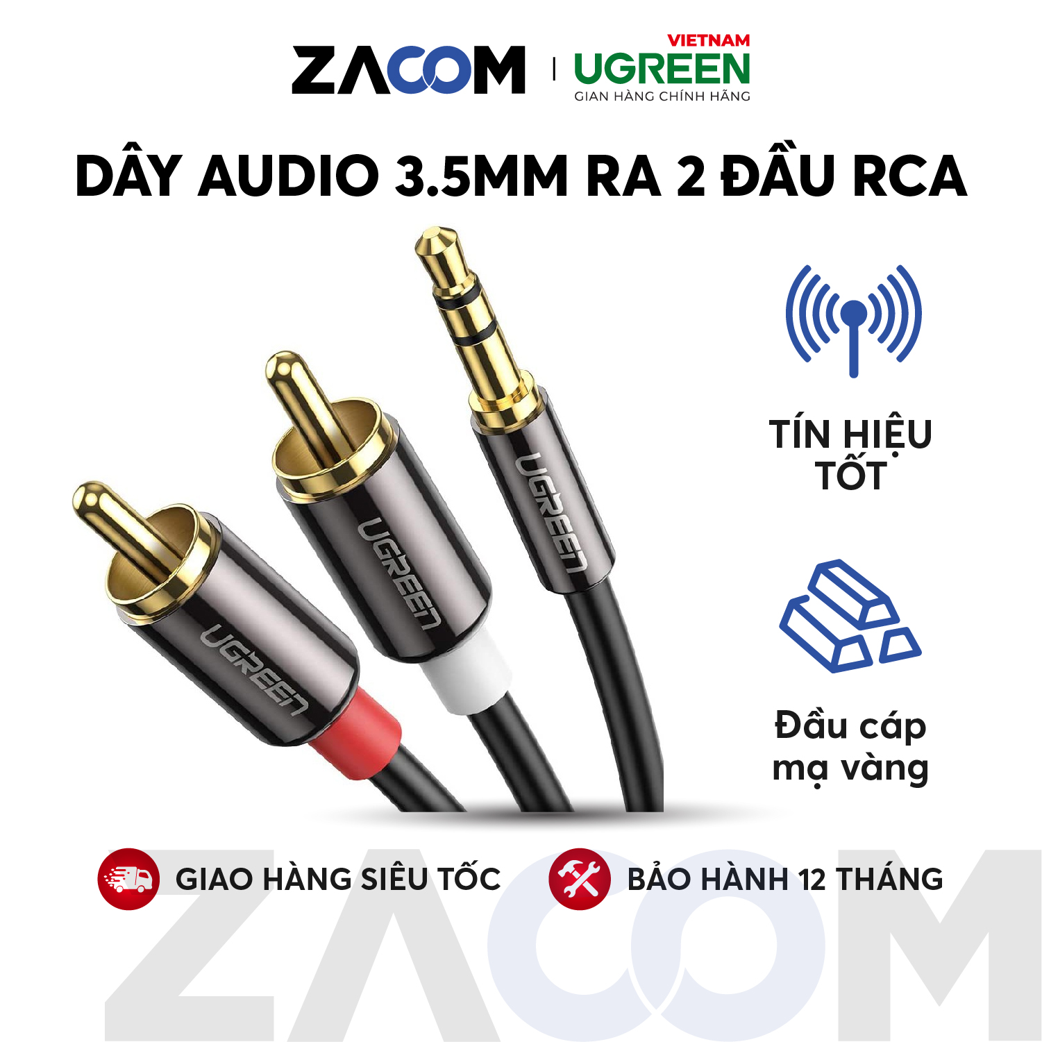 [HCM]Dây cáp chuyển đổi âm thanh 3.5mm cái ra 2 đầu RCA đực UGREEN AV102