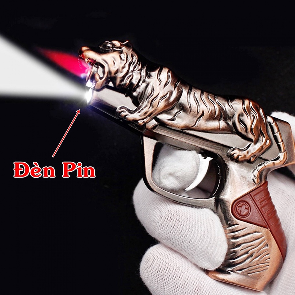 Hột quẹt bật lửa mô hình sú.n.g con cọp có đèn pin 11cm