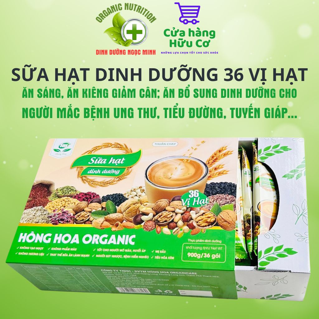 Sữa hạt dinh dưỡng 36 vị hạt Hồng Hoa Organic, thuần chay, không đường, không đậu tương, ăn sáng, ăn