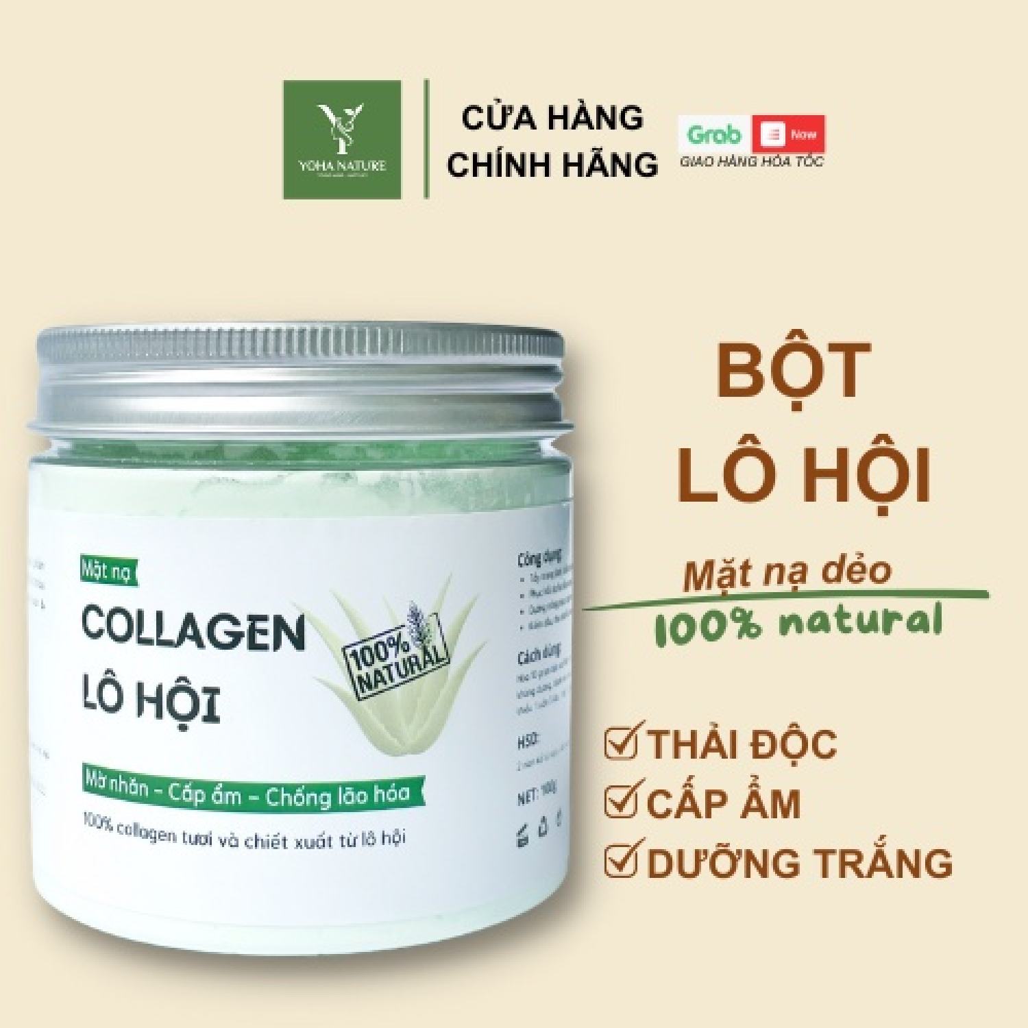 Mặt nạ đắp mặt dẻo collagen lô hội đắp mặt nguyên chất - Đắp mặt - Rửa mặt - Giúp tẩy da chết, Dưỡng trắng da Yoha