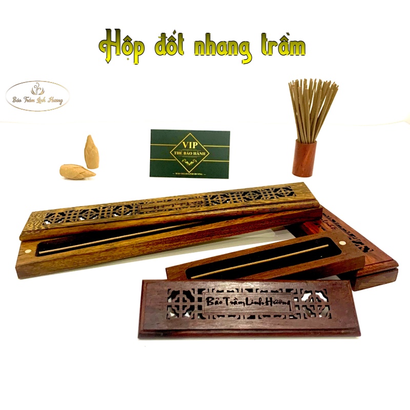 Hộp đốt nhang trầm hương không tăm - khay gỗ muồng cao cấp kèm lót chống cháy - bảo trầm linh hương quà tặng phong thủy