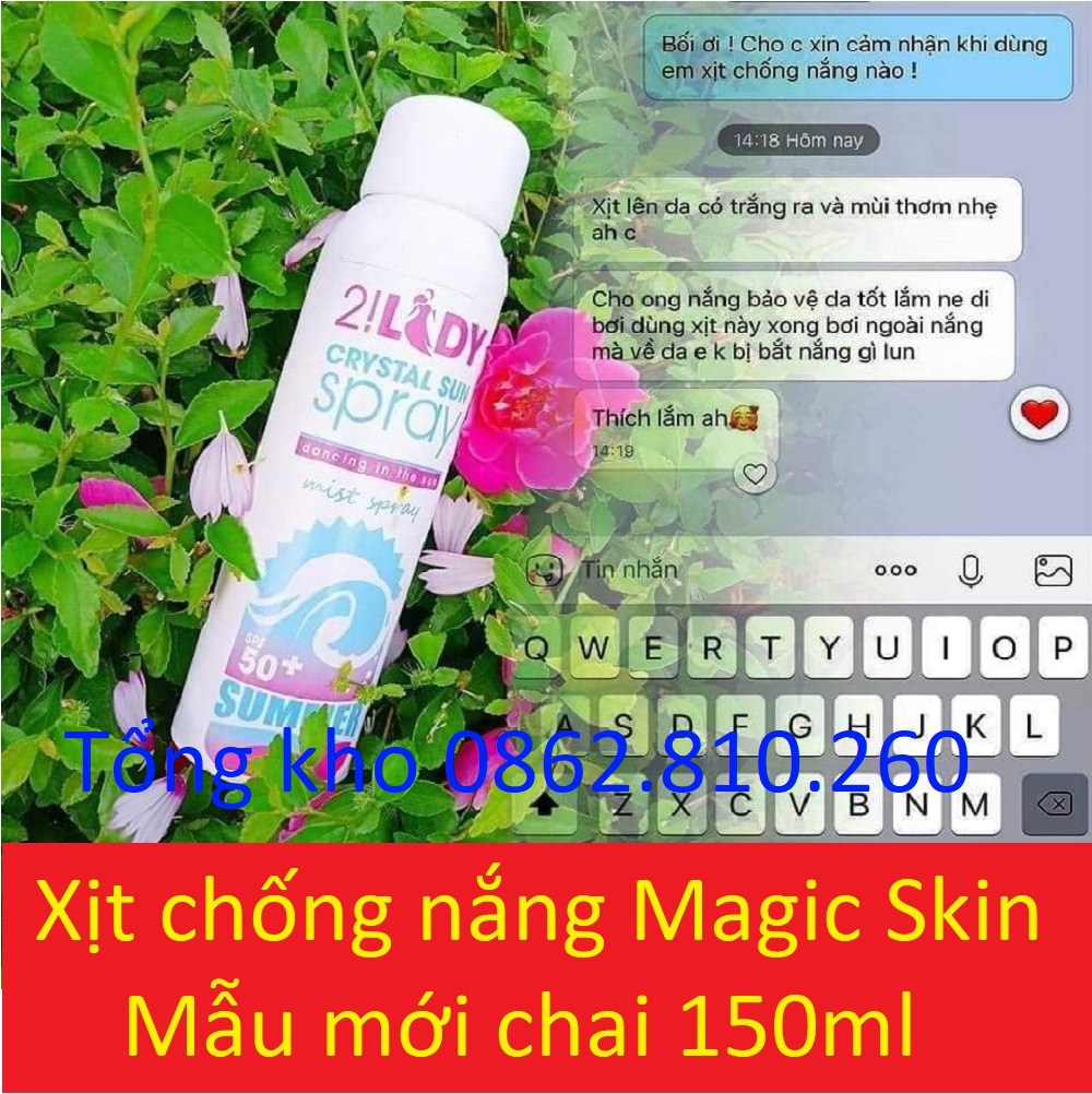 [CHAI 150ML] xịt chống nắng 2LADY Crystal Sun Spray 3in1 magic skin [Chính hãng magicskin] [HÀNG MỚI VỀ]