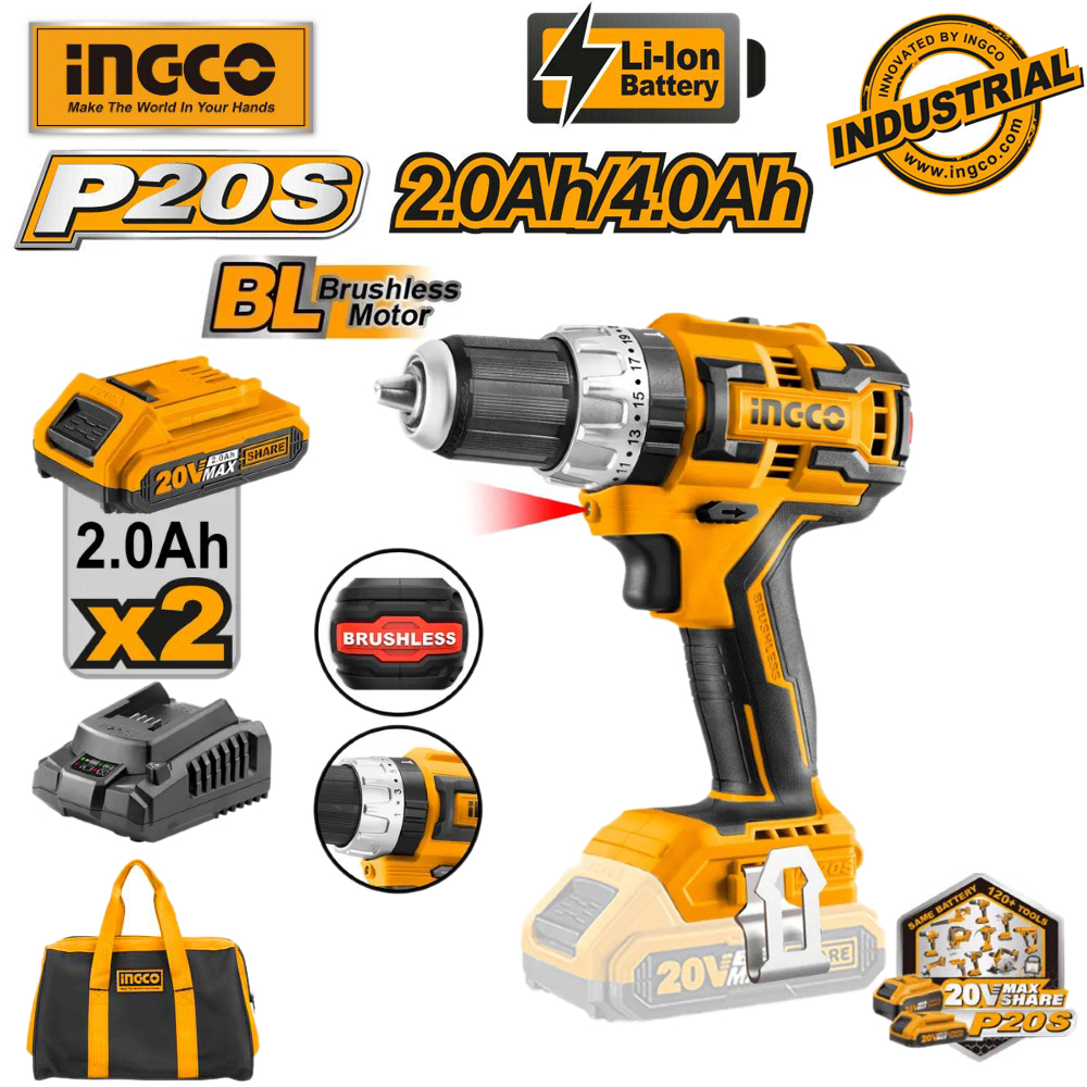 Máy khoan búa dùng pin động cơ không chổi than 20V Ingco CIDLI20608
