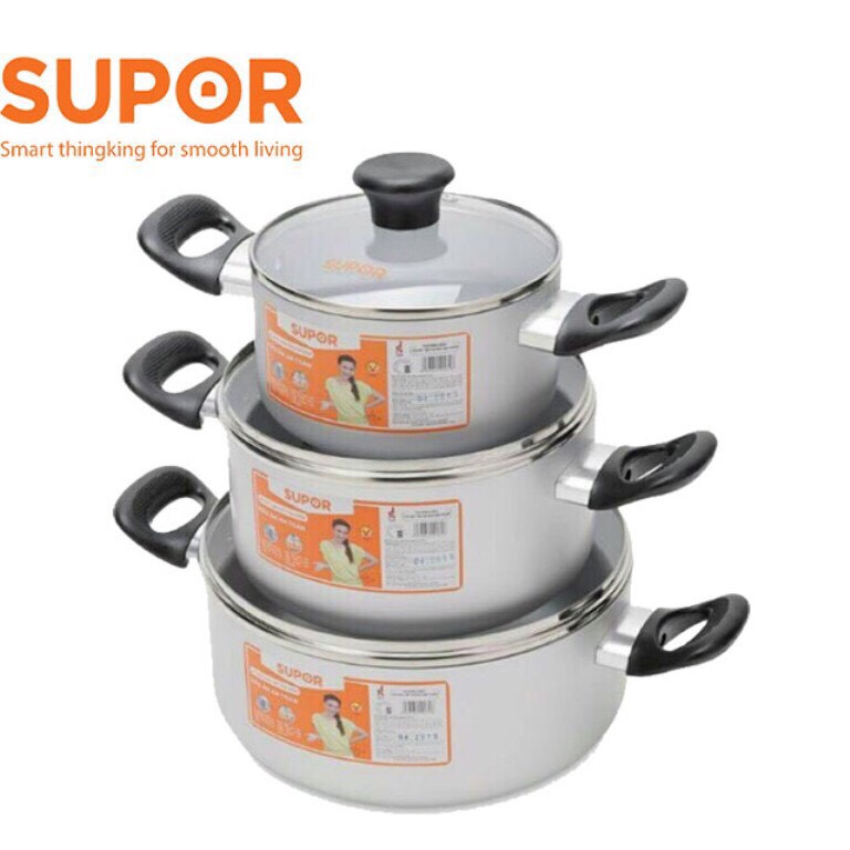 Bộ nồi 3 chiếc hợp kim nhôm Supor 18-20-24cm H06011-T2 - HÀNG CHÍNH HÃNG