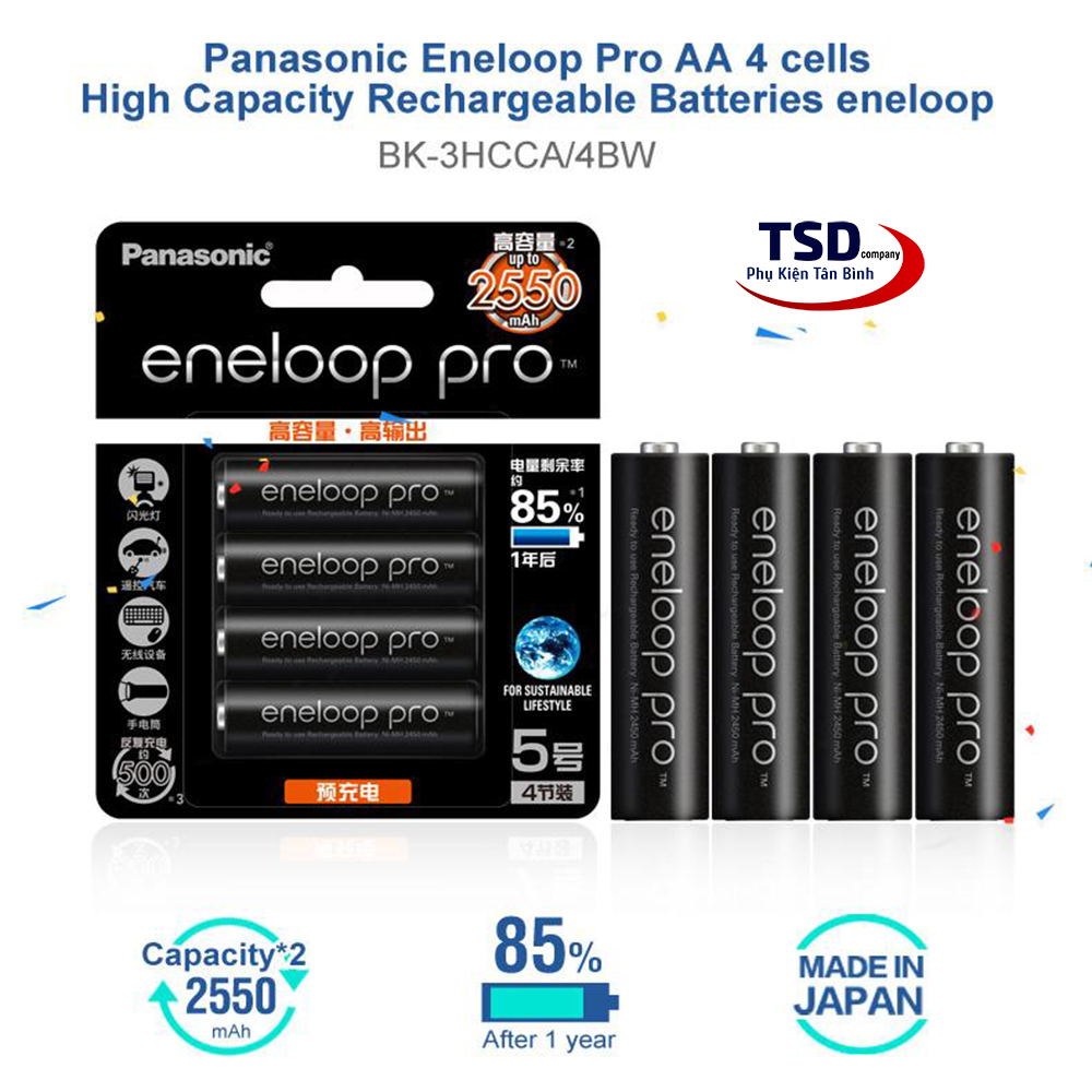 Vỉ 4 Viên Pin Sạc AA PANASONIC ENELOOP PRO 2550mAh Chính Hãng Bản Nội Địa Thị Trường Nhật Bản