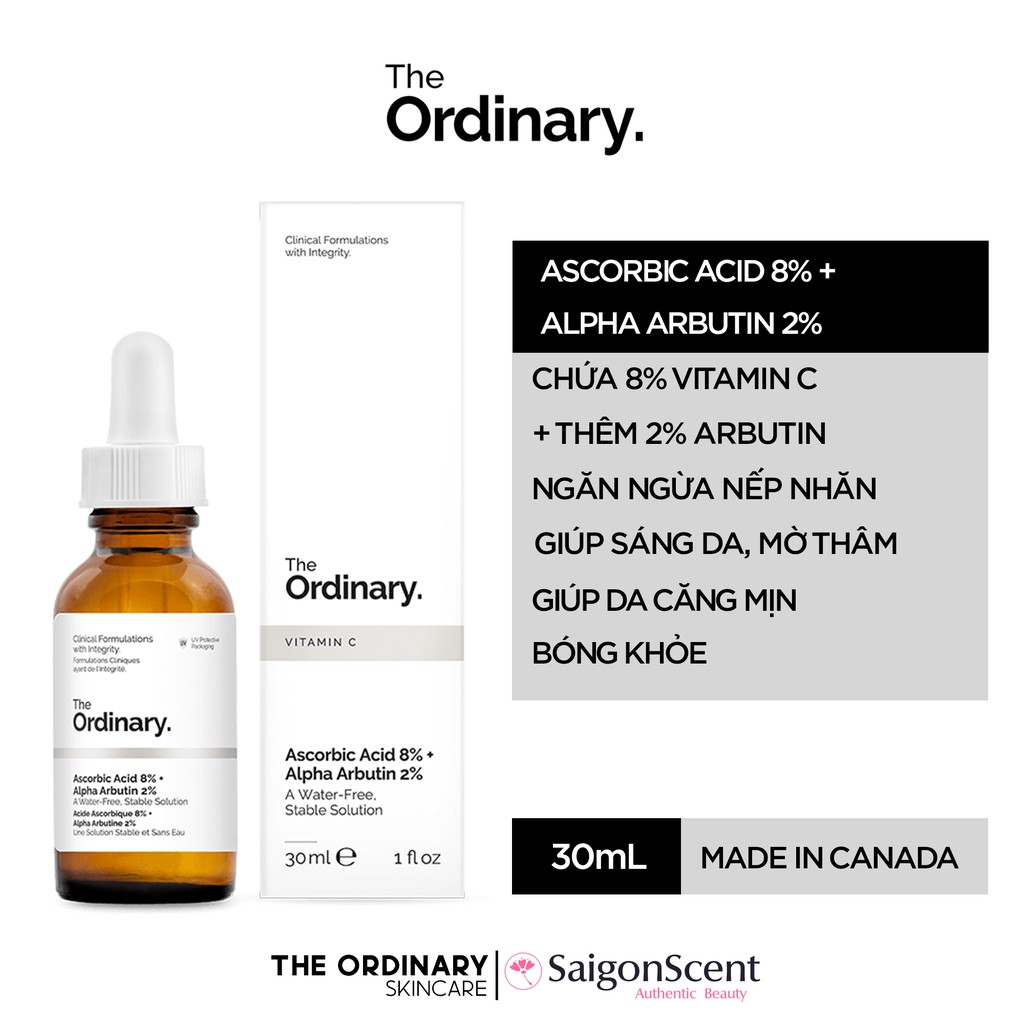 Tinh chất dưỡng trắng sáng The Ordinary Ascorbic Acid 8% + Alpha Arbutin 2% Serum