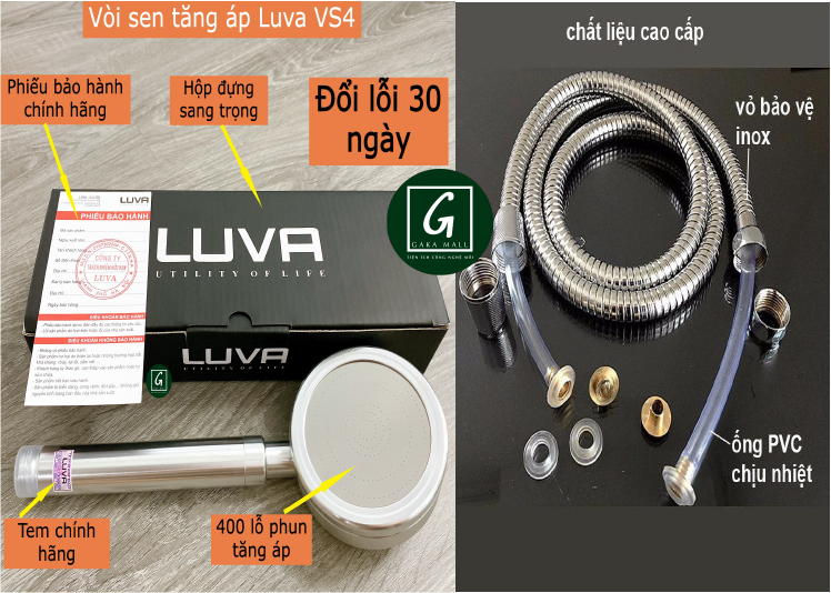Combo Vòi Hoa Sen Tăng Áp Luva VS4 Kèm Dây Sen Inox 304, BH 1 Năm, Đổi Lỗi 30 Ngày,Lõi Đồng,Chống Xoắn