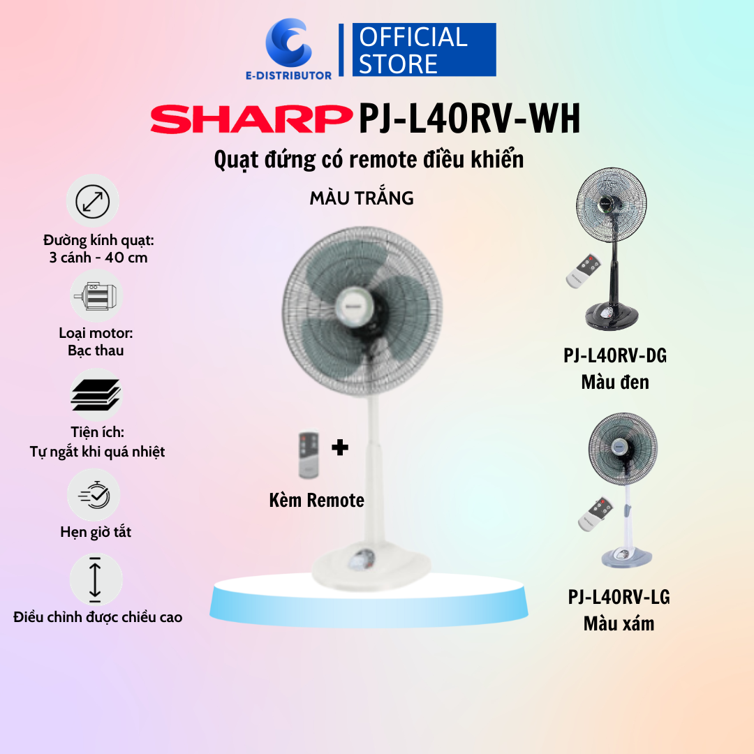 Quạt lửng sharp pj-l40rv-lg/wh/dg - sản xuất tại việt nam - hàng chính hãng
